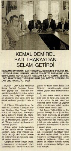 KEMAL DEMIREL BATİ TRAKYA'DAN SELAM GETİRDİ 