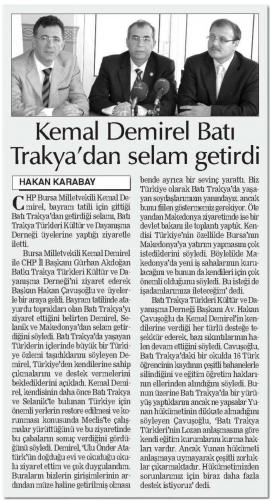 KEMAL DEMİREL BATI TRAKYA'DAN SELAM GETİRDİ 